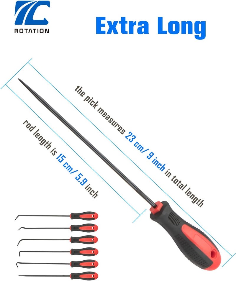 ROTATION Extra Long Precision Hook and Pick Set, 6-Piece Set, Chrome Vanadium Steel Shaft, for Remove Hoses and Gaskets, Auto and Electronics Maintenance Tools - Image 4